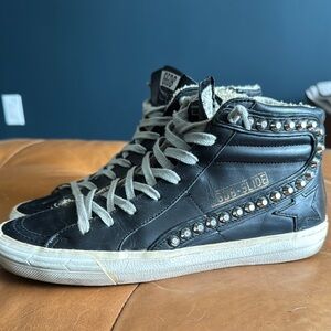 Golden Goose Black High-Top Sneakers with Silver Accents